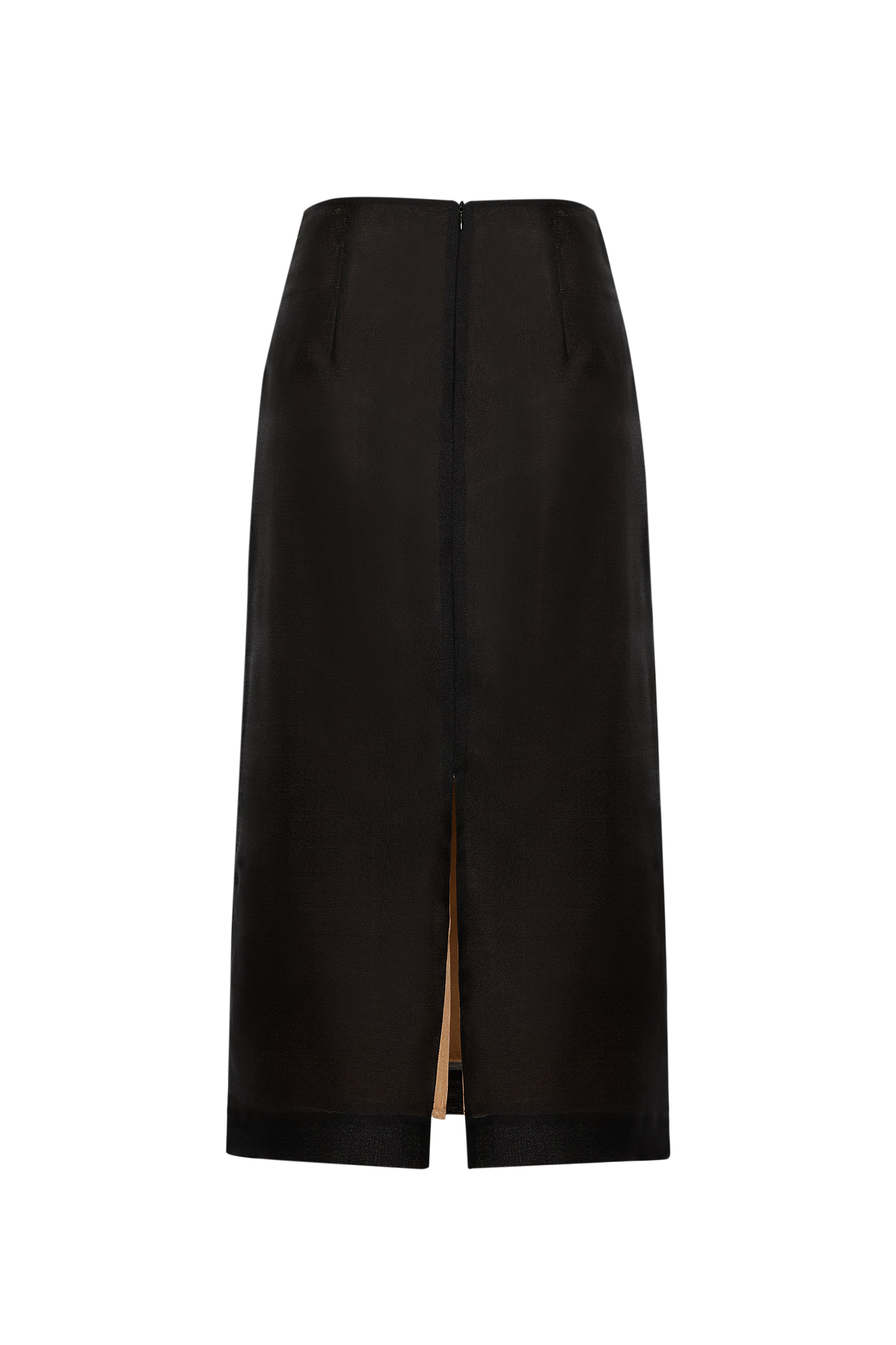 Aksesuar Detaylı Slim Fit Midi Siyah Etek
