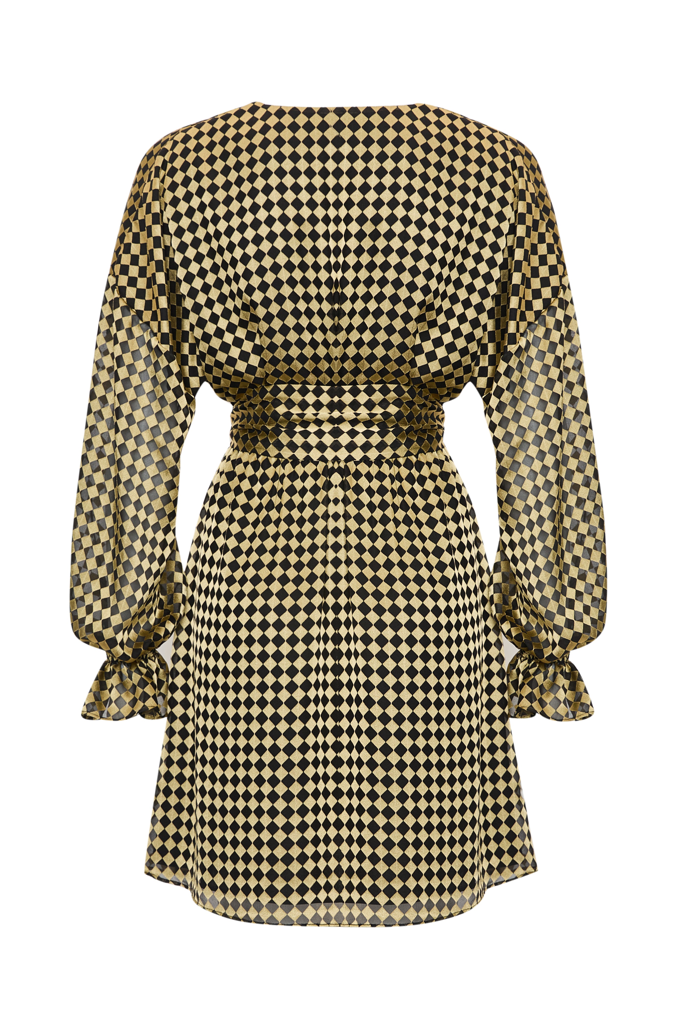 Beli Kuşaklı Uzun Kollu Regular Mini Gold Siyah Elbise