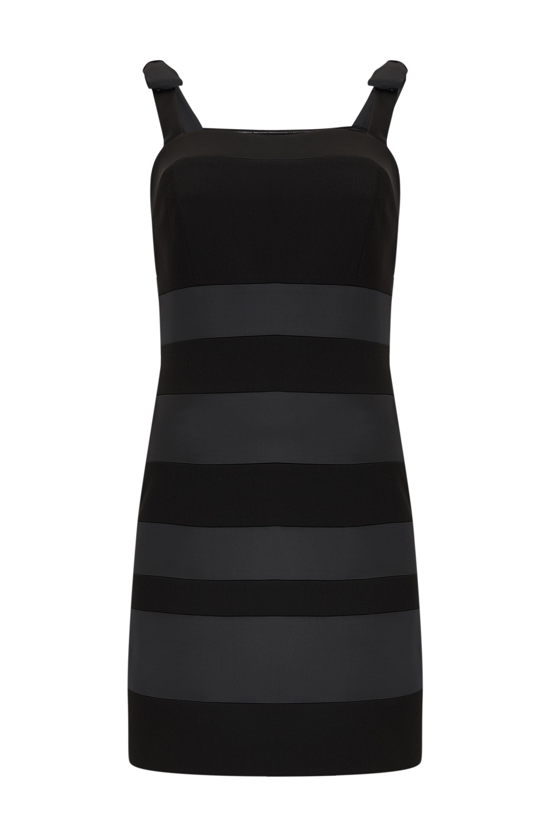 Kalın Askılı Slim Fit Saten Garnili Mini Siyah Elbise