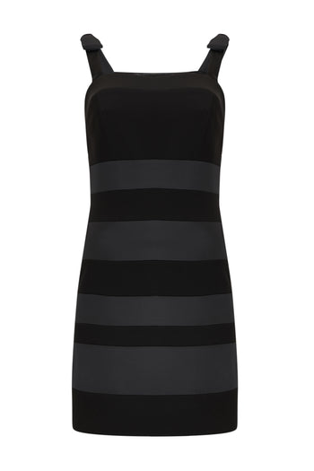 Kalın Askılı Slim Fit Saten Garnili Mini Siyah Elbise