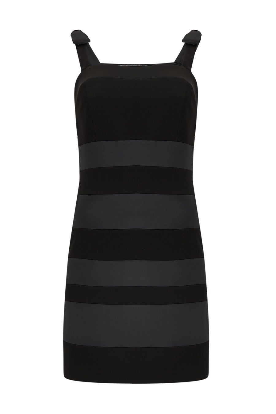 Kalın Askılı Slim Fit Saten Garnili Mini Siyah Elbise