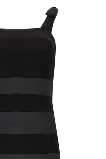 Kalın Askılı Slim Fit Saten Garnili Mini Siyah Elbise