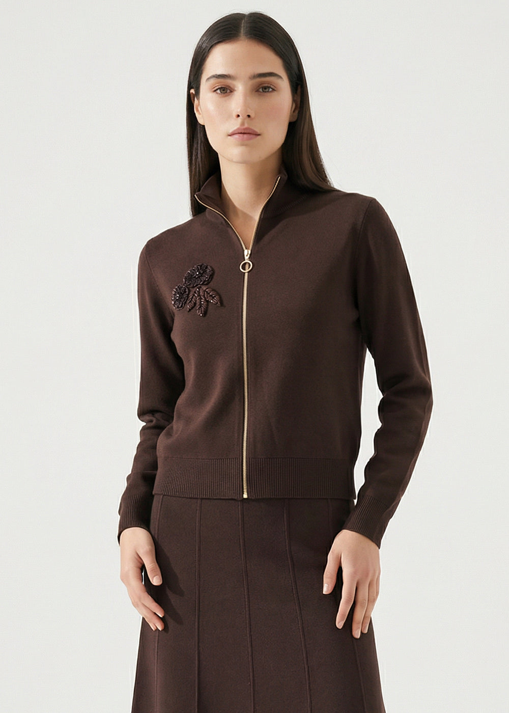 Fermuarlı Dik Yaka Uzun Kollu Regular Triko Hırka