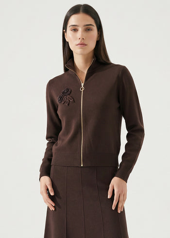 Fermuarlı Dik Yaka Uzun Kollu Regular Triko Hırka