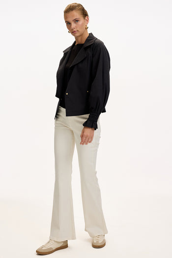 Gömlek Yaka Reglan Kol Regular Astarlı Pamuklu Siyah Trençkot