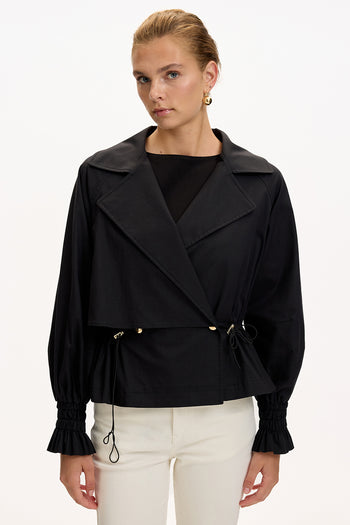 Gömlek Yaka Reglan Kol Regular Astarlı Pamuklu Siyah Trençkot