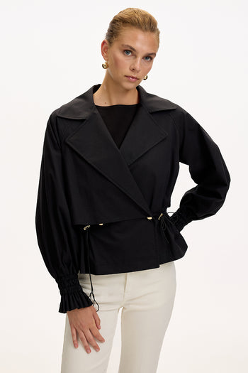 Gömlek Yaka Reglan Kol Regular Astarlı Pamuklu Siyah Trençkot