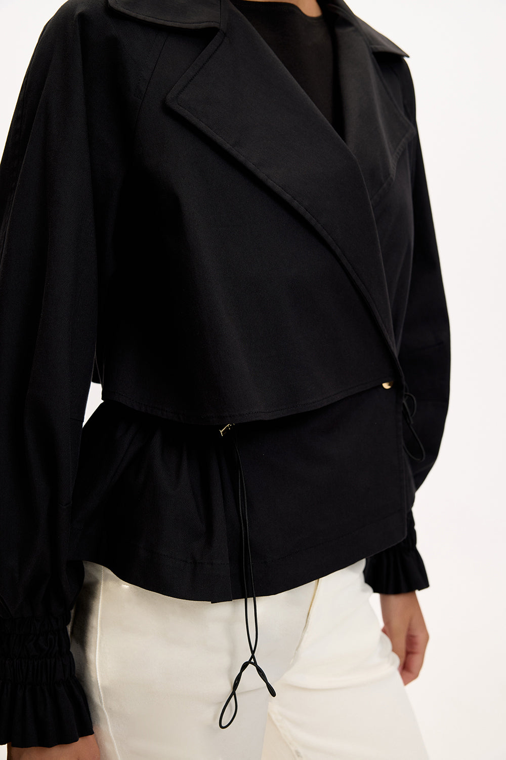 Gömlek Yaka Reglan Kol Regular Astarlı Pamuklu Siyah Trençkot