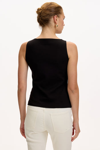 Kayık Yaka Kolsuz Slim Fit Örme Siyah Bluz