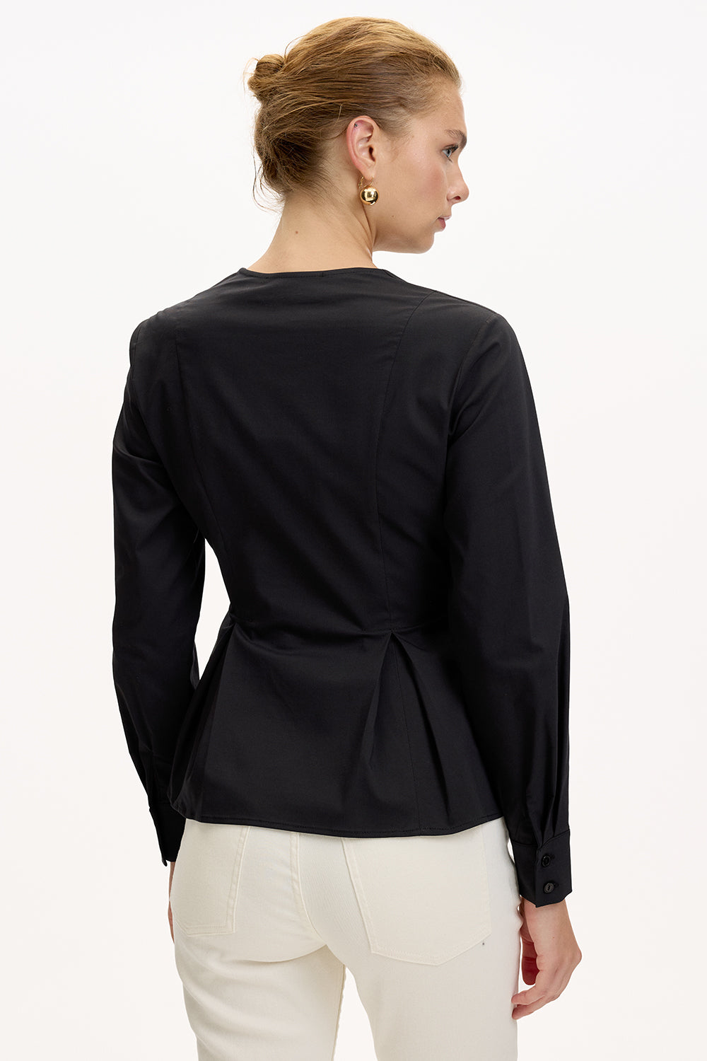 Kruvaze Yaka Uzun Kollu Slim Fit Siyah Gömlek