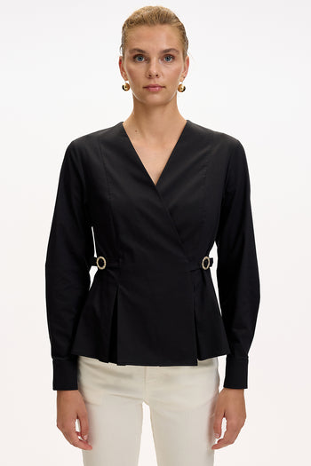 Kruvaze Yaka Uzun Kollu Slim Fit Siyah Gömlek