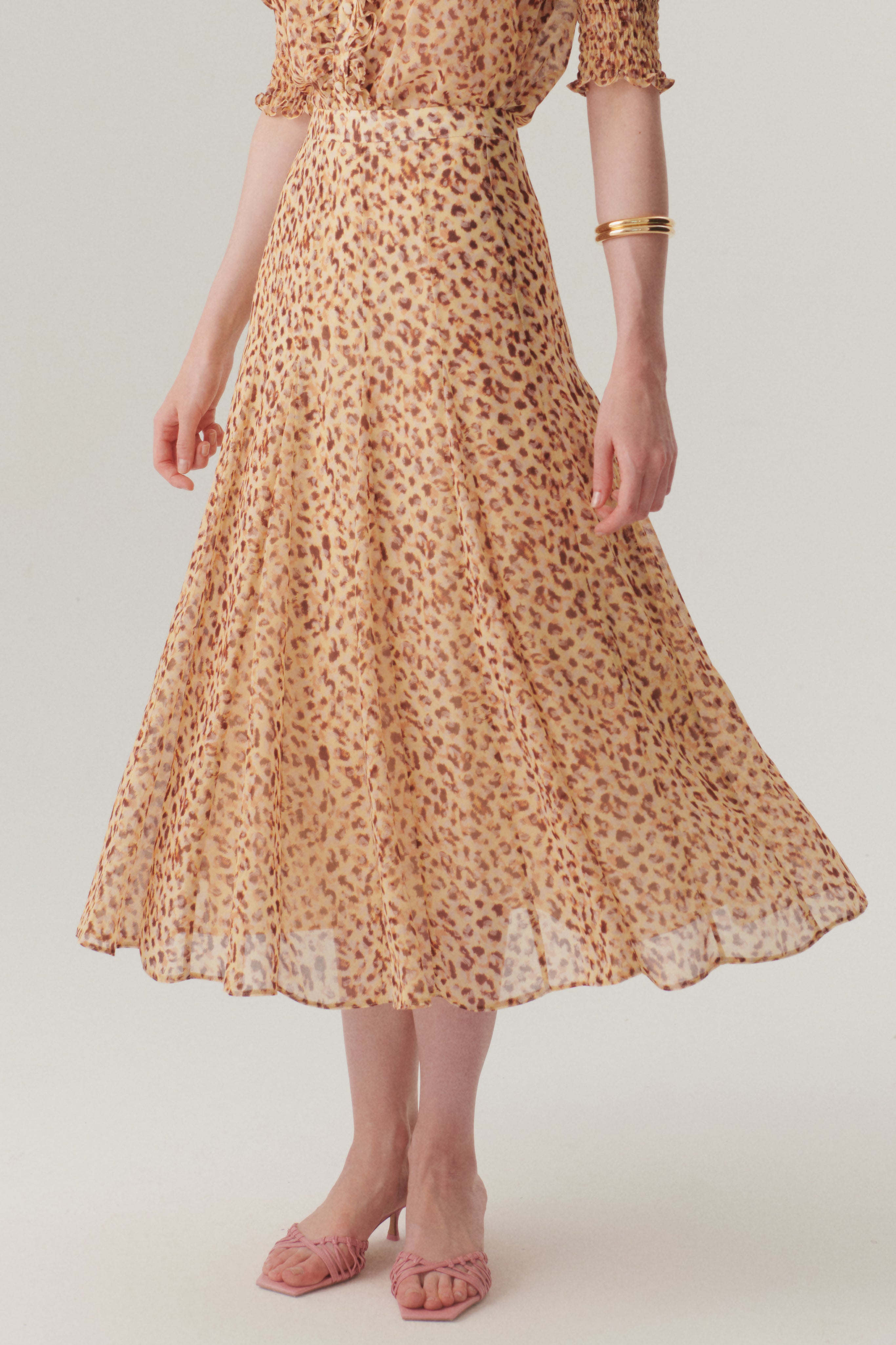 Bele Oturan Etekleri Kloş Desenli Midi Boy Şifon Etek