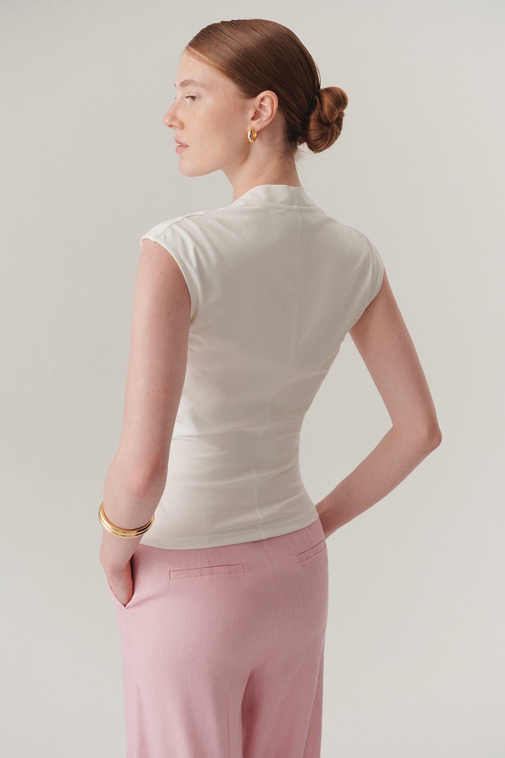 Kruvaze Yaka Slim Fit Beyaz Bluz