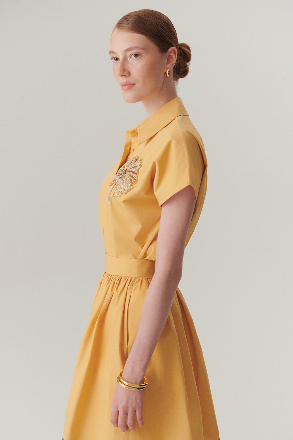 Gömlek Yaka Kısa Kollu Taş İşlemeli Pamuklu Regular Fit Camel Gömlek