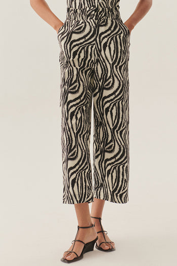 Beli Lastikli Zebra Desenli Regular Pamuklu Pantolon