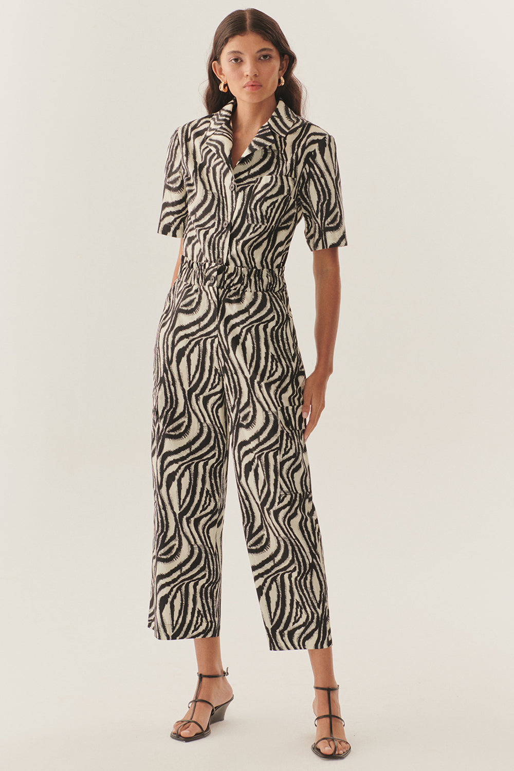 Beli Lastikli Zebra Desenli Regular Pamuklu Pantolon