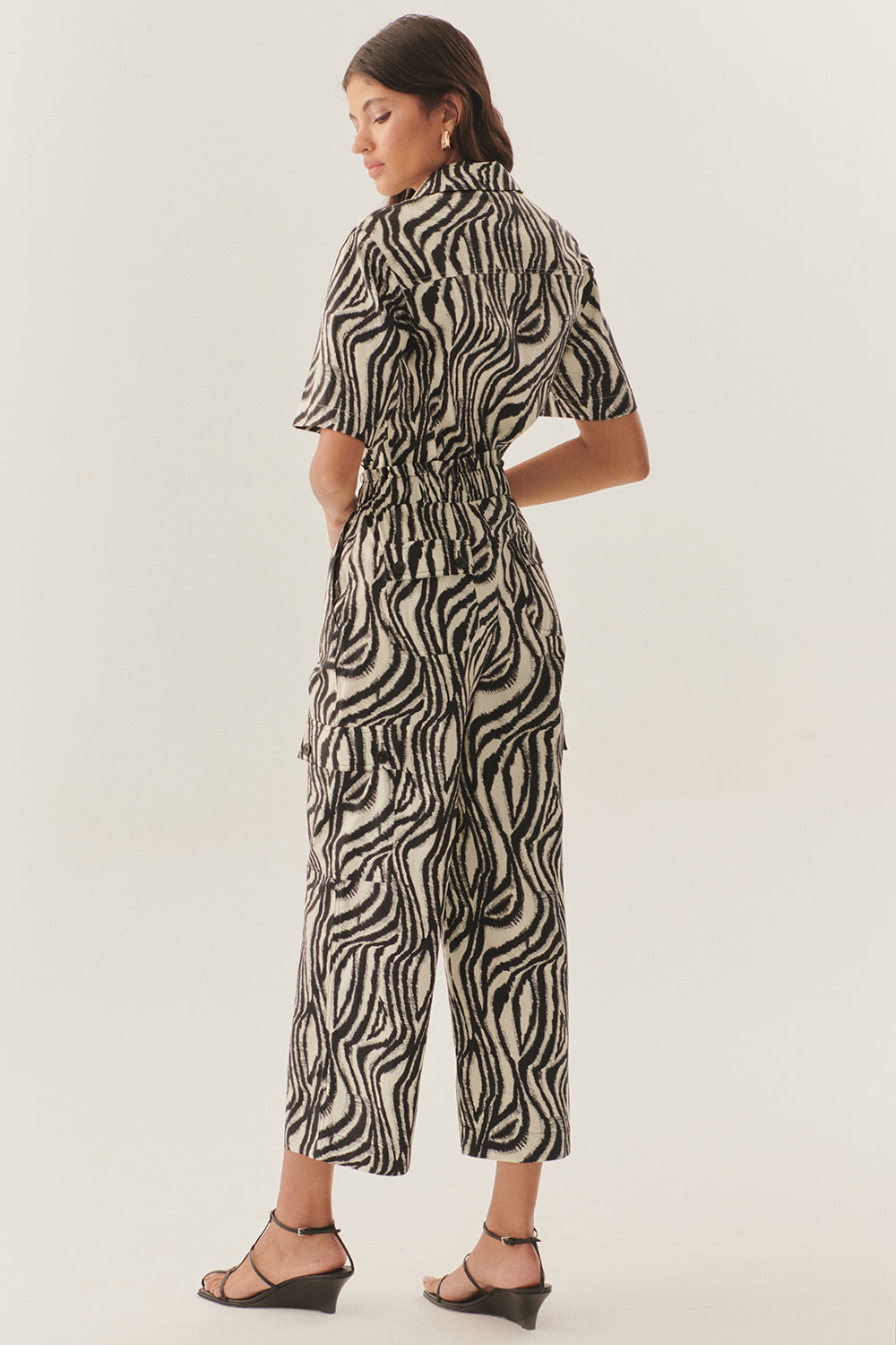 Beli Lastikli Zebra Desenli Regular Pamuklu Pantolon