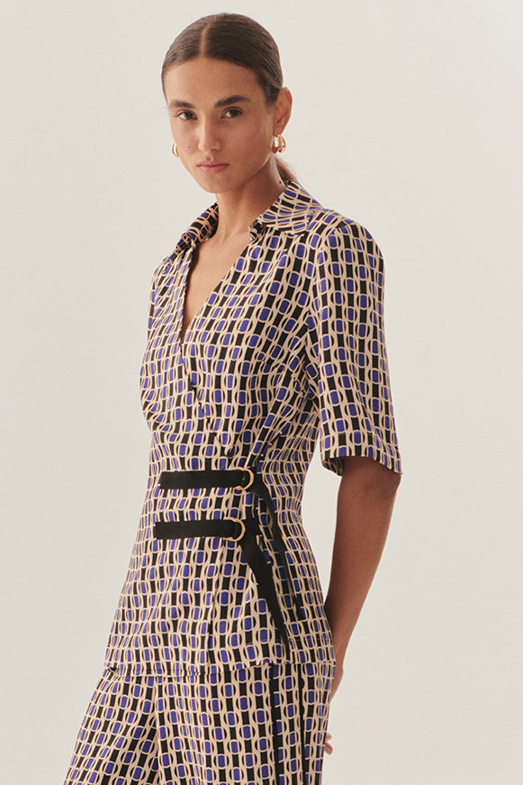 Çift Sabit Kemer Kapama Detaylı Regular Fit Desenli Gömlek