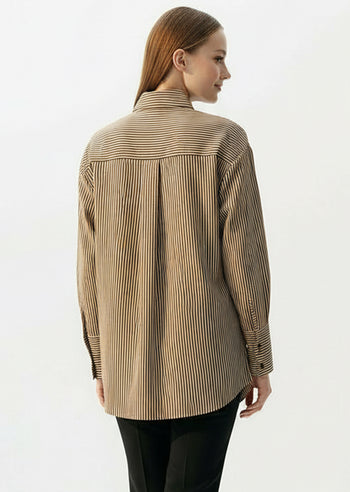 Taş İşlemeli Çizgili Cepsiz Regular Gömlek