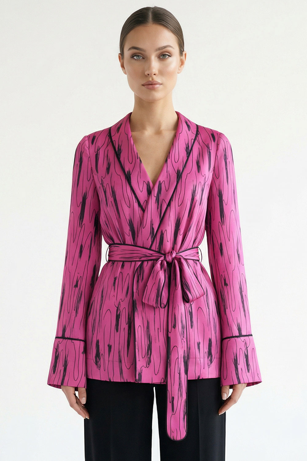 Kuşaklı Desenli Regular Ceket