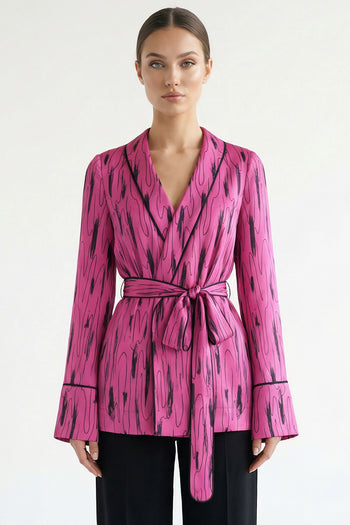 Kuşaklı Desenli Regular Ceket