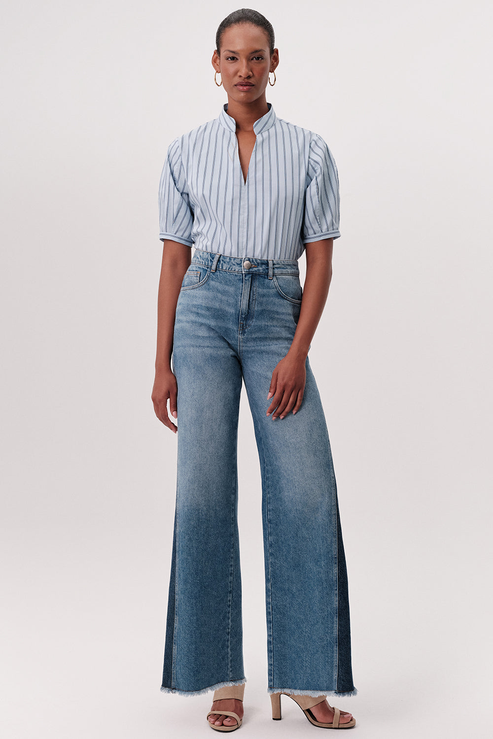 Yüksek Bel Geniş Paça Regular Denim Mavi Pantolon