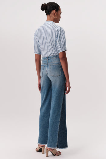 Yüksek Bel Geniş Paça Regular Denim Mavi Pantolon