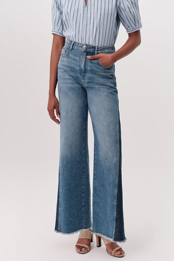 Yüksek Bel Geniş Paça Regular Denim Mavi Pantolon