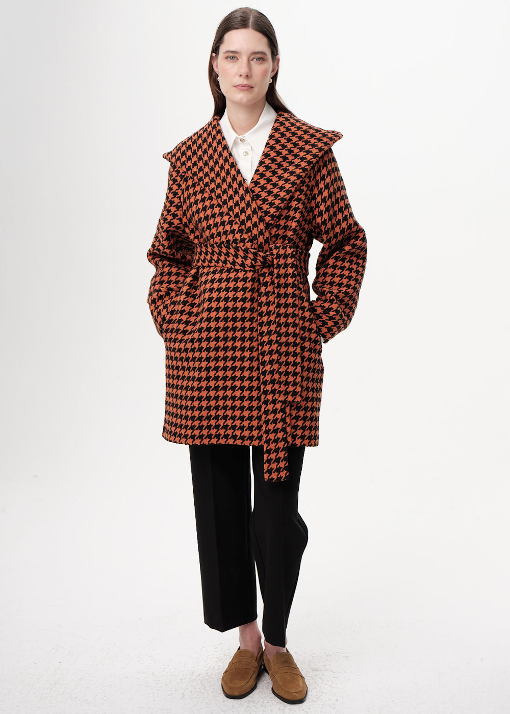 Kapüşonlu Belden Kuşaklı Cepli Regular Dokuma Kaban