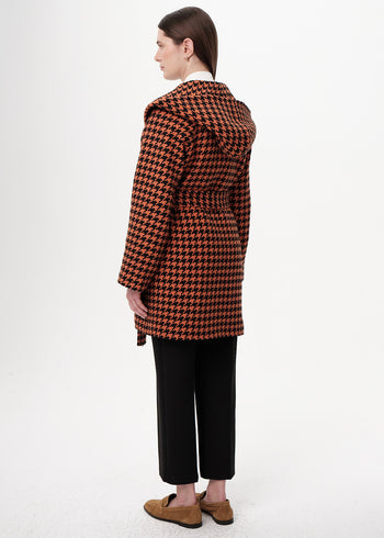 Kapüşonlu Belden Kuşaklı Cepli Regular Dokuma Kaban