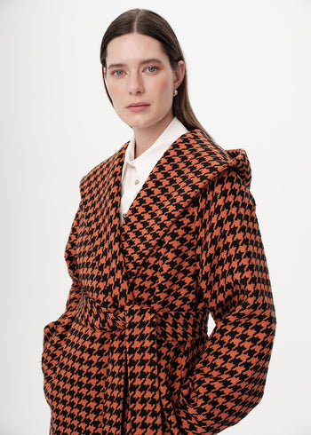 Kapüşonlu Belden Kuşaklı Cepli Regular Dokuma Kaban