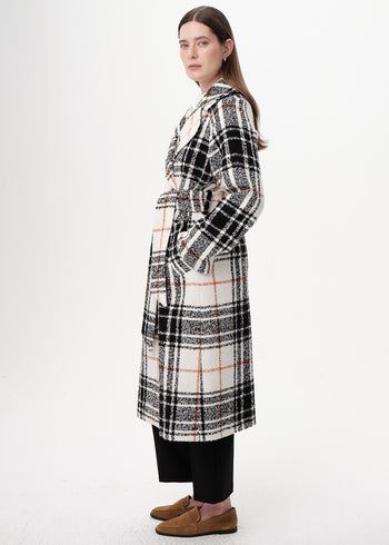 Kuşaklı Kruvaze Cepli Midi Regular Dokuma Kaban