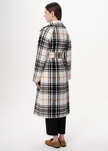 Kuşaklı Kruvaze Cepli Midi Regular Dokuma Kaban