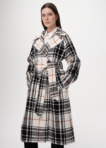 Kuşaklı Kruvaze Cepli Midi Regular Dokuma Kaban