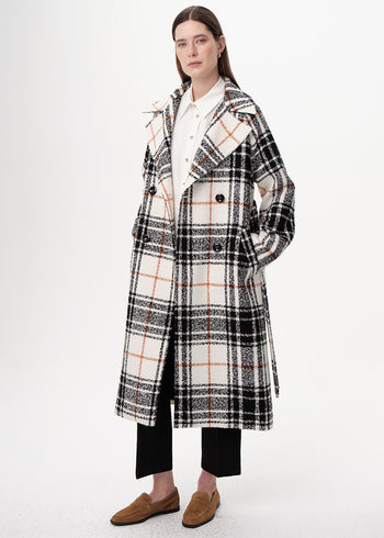 Kuşaklı Kruvaze Cepli Midi Regular Dokuma Kaban