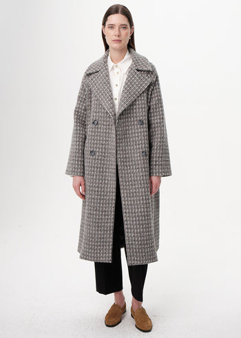 Kuşaklı Kruvaze Cepli Midi Regular Dokuma Kaban