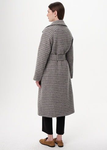 Kuşaklı Kruvaze Cepli Midi Regular Dokuma Kaban