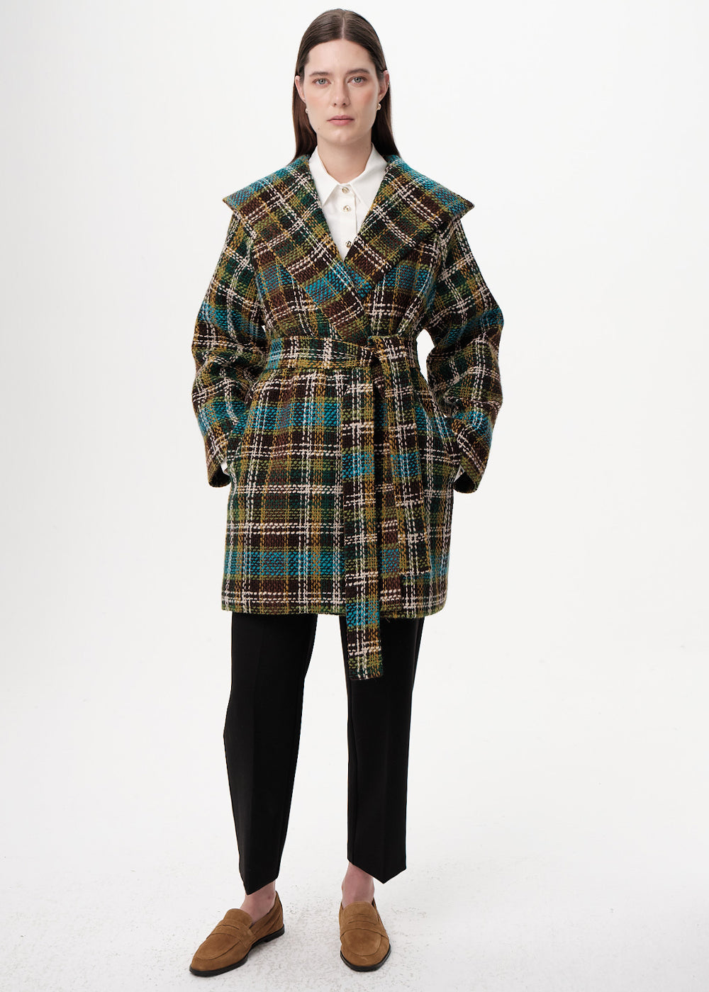 Kapüşonlu Belden Kuşaklı Cepli Regular Dokuma Kaban