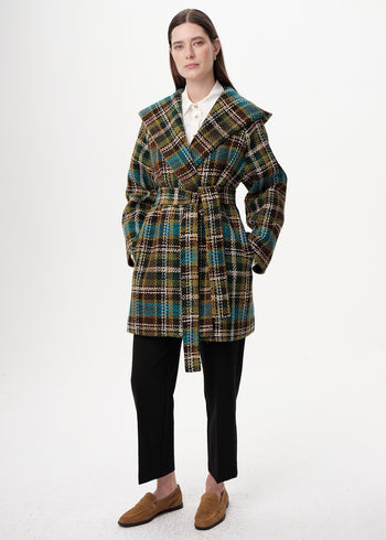 Kapüşonlu Belden Kuşaklı Cepli Regular Dokuma Kaban