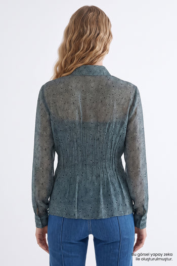 Astarlı Beli Nervür Dikişli Slim Fit Şifon Çok Renkli Gömlek