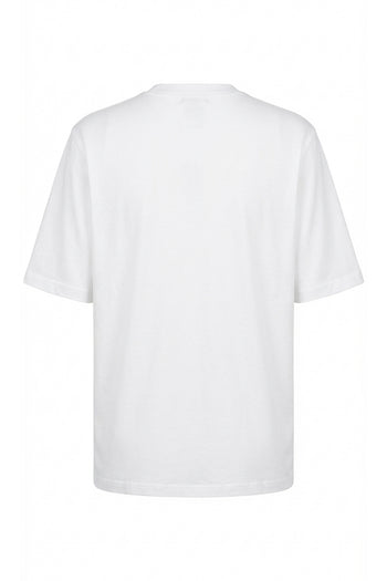 Çiçek İşlemeli Bisiklet Yaka Kısa Kollu Regular Örme Beyaz Turkuaz Tişört