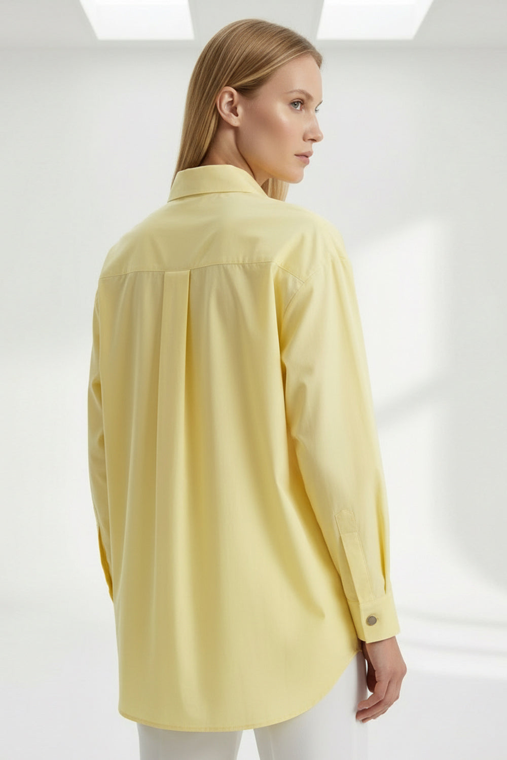 Gömlek Yaka Uzun Kollu Manşetli İşlemeli Regular Açık Sarı Gömlek