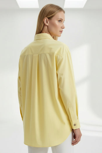 Gömlek Yaka Uzun Kollu Manşetli İşlemeli Regular Açık Sarı Gömlek