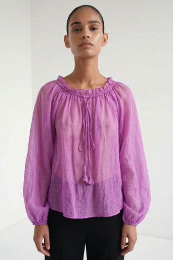 Uzun Kollu Süs Bağcıklı Regular Pembe Bluz