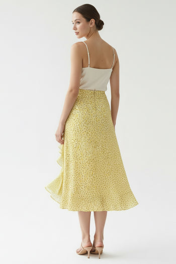 Yırtmaçlı Fırfırlı Fermuarlı Astarlı Regular Midi Çok Renkli Etek