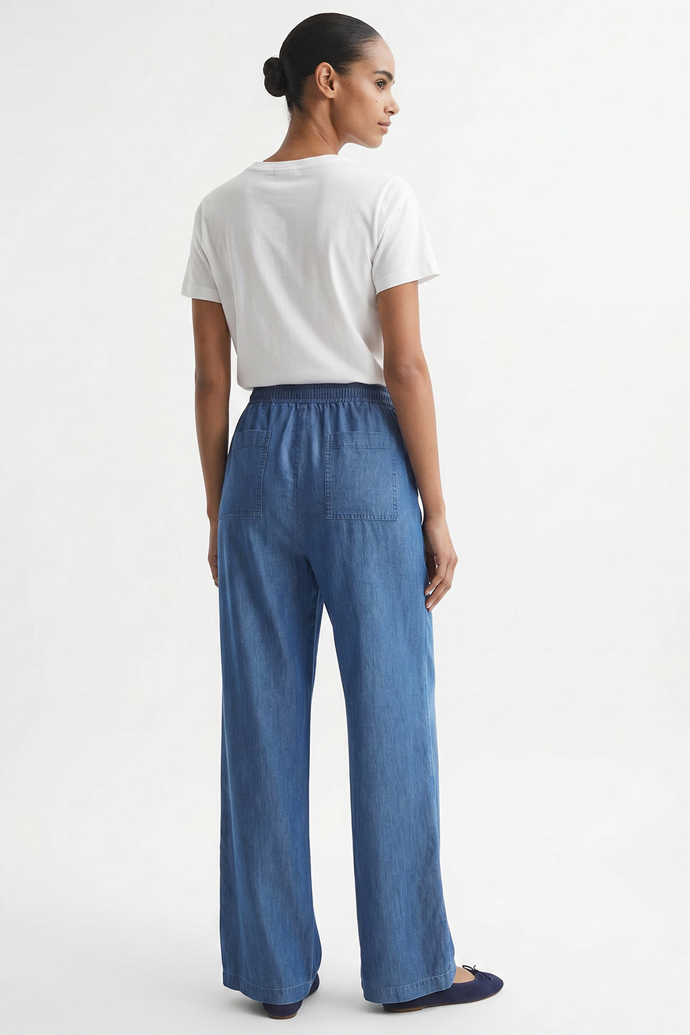 Boru Paça Beli Bağcıklı Cepli Regular Denim Mavi Pantolon