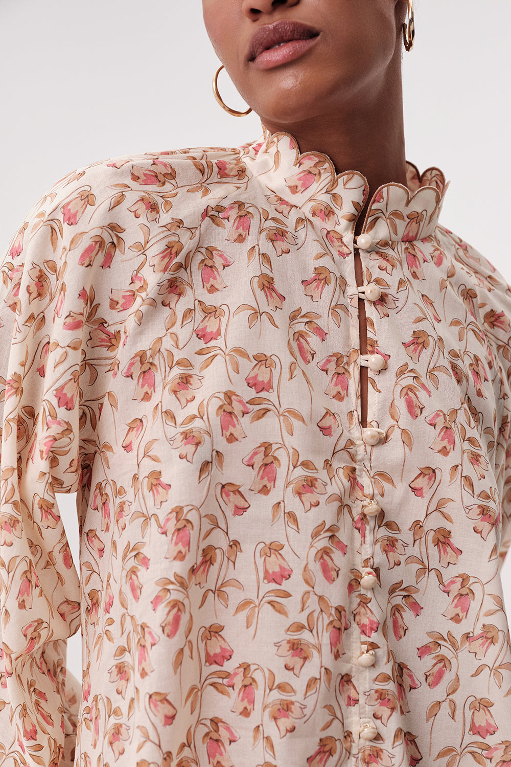 Dik Yaka Nakışlı Düğmeli Desenli Regular Çok Renkli Gömlek