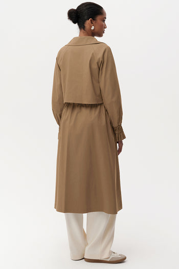 Uzun Kollu Kuşak Detaylı Midi Regular Trençkot