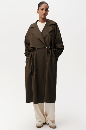 Uzun Kollu Kuşak Detaylı Midi Regular Trençkot