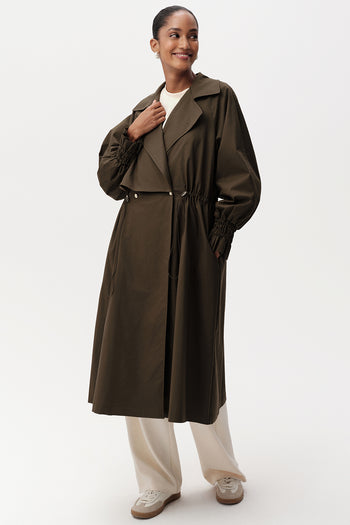 Uzun Kollu Kuşak Detaylı Midi Regular Trençkot